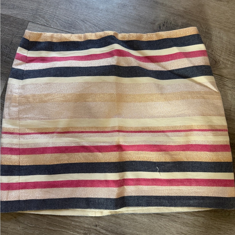 J. Crew Pink, Gold, and Black Striped Mini Skirt